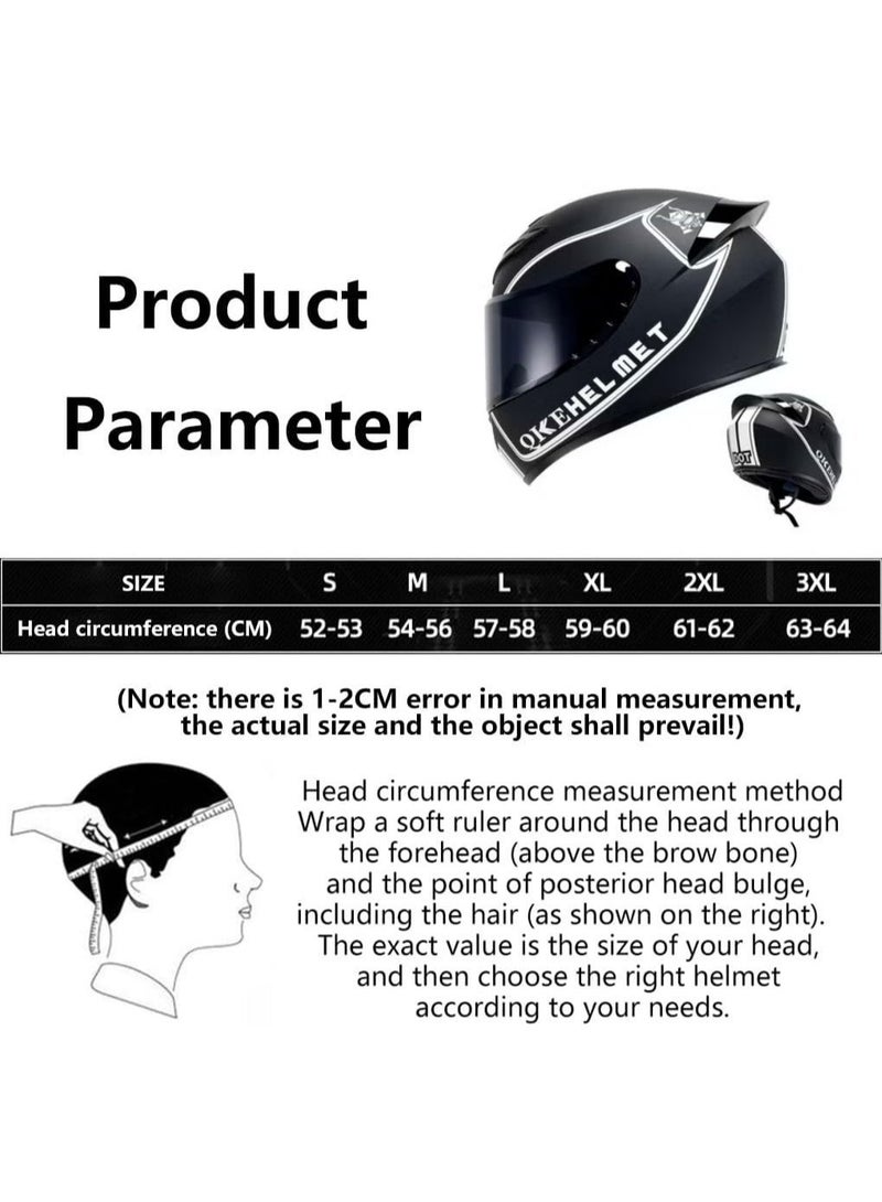 خوذة دراجة نارية تغطي الوجه بالكامل للرجال والنساء، خوذة دراجة نارية للطرقات مكونة من 4 طبقات مع واقي شمس عالي الدقة من البولي كربونات، خوذة ABS قابلة للتهوية ومناسبة للبالغين (أسود-أبيض، مقاس L) - Image 2